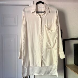 VINCETTA ivory cream silk button up long sleeve shirt blouse top